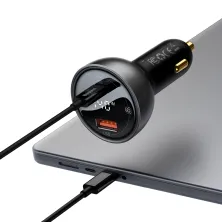 Автомобільний зарядний пристрій Baseus Digital Display PD 3.1 Dual Fast Charger Car Charger 140W USB+Type-C + Кабель Type-C to Type-C 240W 1м Чорний