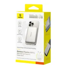 УМБ Baseus PicoGo AM41 Ultra-Slim Qi2 Magnetic 10000mAh 27W QC3.0+PD3.0 з функцією MagSafe и Qi2 15W Сріблястий