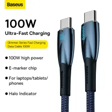 Кабель Baseus Glimmer Series Fast Charging Data Cable Type-C to Type-C 100W 20V 5A 2m Синій