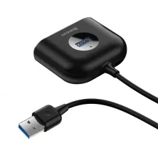 USB-хаб Baseus 5in1 Square Round HUB Adapter Type-A to USB3.0, USB2.0*3, Micro USB кабель 1м Чорний