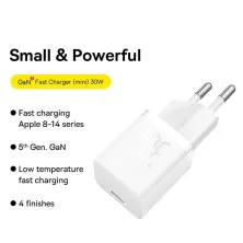 Сетевое зарядное устройство Baseus GaN5 Fast Charger 1C PD3.0 30W Type-C 3A Белый
