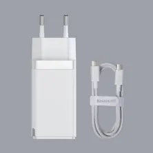 Сетевое зарядное устройство Baseus Quick GaN2 Pro QC4.0+PD3.0 65W USB+2Type-C 5A + кабель Baseus Type-C to Type-C 100W 20V/5A 1м Белый