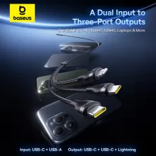 Кабель Baseus Flash Series 3 3-in-2 Fast Charging Data Cable  USB+Type-C to Lightning+Type-C+Type-C 100W 1.5m Чорний