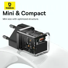Сетевое зарядное устройство Baseus GaN5 Mini Fast Charger 1C PD3.0 30W Type-C 3A + кабель Baseus Type-C to Type-C 100W 20V/5A 1м Черный