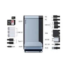 USB-хаб Baseus 16in1 Working Station Multifunctional HUB Adapter Type-C to USB3.0*3, USB2.0*2, SD, microSD, Type-C*2, 4KHDMI, VGA, AUX, RG45 Сірий