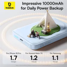 УМБ Baseus EnerFill FM11 Ultra-Mini Magnetic 2in1 10000mAh 22.5W 3A QC3.0+PD3.0 з Бездротовою зарядкою Qi 15W Блакитний