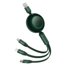 Кабель Baseus Bright Mirror 2 Series Retractable 3-in-1 Fast Charging Data Cable USB to Lightning+Type-C+MicroUSB 66W 1.1m Зелений