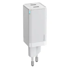Мережевий зарядний пристрій Baseus GaN Mini PD3.0 45W 2Type-C 3A + кабель Baseus Type-C to Type-C 60W 20V/3A 1м Білий
