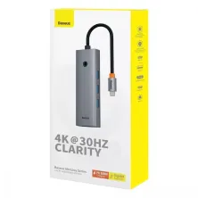 USB-хаб Baseus 6in1 UltraJoy 6-Port Type-C HUB Adapter Type-C to USB3.0*3, Type-C(PD)*1, 4KHDMI, RJ45 Сірий