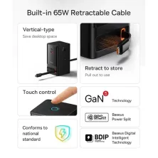 Сетевое зарядное устройство Baseus GaN5 PowerCombo Digital PowerStrip 65W 2AC+USB+Type-C + кабель Baseus Type-C to Type-C 100W 20V/5A 1м Черный