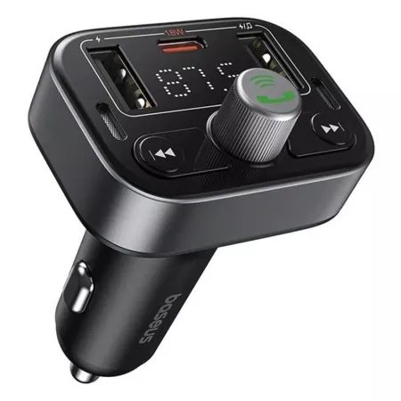 FM-трансмиттер Baseus S-09 Pro T-Typed FM Launcher MP3 Car Charger 2USB+Type-C 3.4A Черный