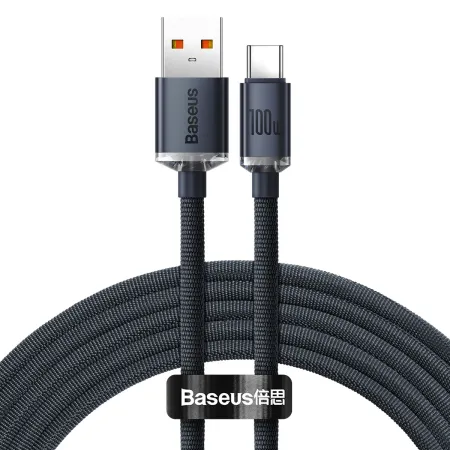 Кабель Baseus Crystal Shine Series Fast Charging Data Cable USB to Type-C 100W 20V 5A 2m Чорний
