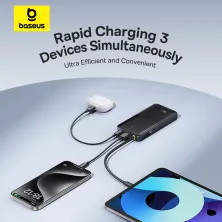 УМБ Baseus Bipow 2 with USB-C Cable 10000mAh 20W с технологией QC3.0+PD3.0 и Type-C кабелем 20W Черный