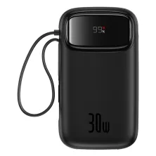 УМБ Baseus Qpow2 Dual-Cable 20000mAh 30W з технологією QC3.0+PD3.0 и 2*Type-C 30W кабелем Чорний
