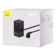 Сетевое зарядное устройство Baseus GaN5 PowerCombo Digital PowerStrip 65W 2AC+USB+Type-C + кабель Baseus Type-C to Type-C 100W 20V/5A 1м Черный
