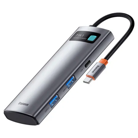 USB-хаб Baseus 7in1 Metal Gleam 7-Port Type-C HUB Adapter Type-C to USB3.0*2, Type-C(PD)*1, Type-C*1, 4KHDMI, TF, SD Сірий
