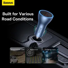 Автомобильное зарядное устройство Baseus Golden Contactor Pro Triple Fast Charger Car Charger 65W USB+2Type-C Голубой