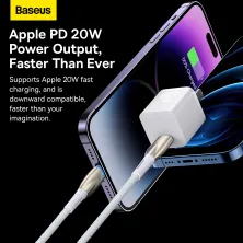 Кабель Baseus Glimmer Series Fast Charging Data Cable Type-C to Lightning PD 20W 1m Білий
