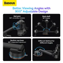 Автодержатель для телефона Baseus Easy Control Clamp Car Mount Holder Pro Suction Cup Version на торпедо и в воздуховод Черный