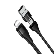 Кабель Baseus Dual Output Cafule 2-in-1 Fast Charging Data Cable USB + Type-C to Lightning 18W 1m Черный