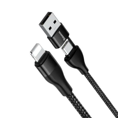 Кабель Baseus Dual Output Cafule 2-in-1 Fast Charging Data Cable USB + Type-C to Lightning 18W 1m Черный