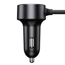 Автомобільний зарядний пристрій Baseus High Efficiency Pro 1-for-2 Car Cigarette Lighter 30W USB+Type-C + 2 Прикурювача Чорний