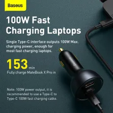 Автомобильное зарядное устройство Baseus Qualcomm QC 5 Technology Multi-Port Fast Charge Car Charger 160W USB+2Type-C + Кабель Type-C to Type-C 100W 1м Серый