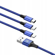 Кабель Baseus Rapid Series Cable 3-in-1 Fast Charging Data Cable USB to Lightning+Type-C+MicroUSB 3А 1.2m Синій