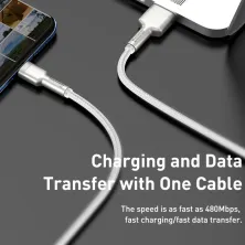 Кабель Baseus Cafule Metal Data Cable USB to Type-C 66W 11V 6A 1m Білий