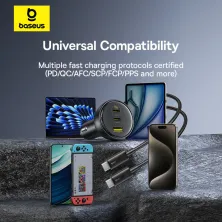 Автомобільний зарядний пристрій Baseus Multi-Port Fast Charge Car Charger 152.5W USB+2Type-C + Кабель Type-C to Type-C 100W 1м Чорний