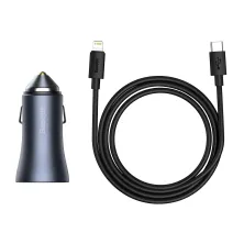 Автомобильное зарядное устройство Baseus Golden Contactor Pro Dual Quick Charger Car Charger 40W USB+Type-C + Кабель Type-C to Lightning 1м Серый