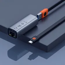 USB-хаб Baseus Steel Cannon Series USB A & Type-C Bidirectional Gigabit LAN Ethernet RJ45 Adapter Сірий