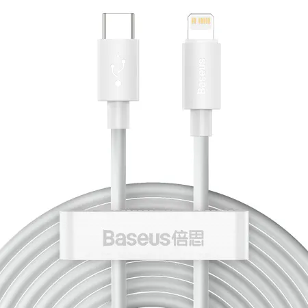 Кабель Baseus Simple Wisdom Series Fast Charging Data Cable Type-C to Lightning PD 20W 1.5m Набір 2 шт Білий