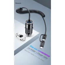 Автомобильное зарядное устройство Baseus Enjoy Together 2в1 4.8A USB с зарядным кабелем Type-C / Lightning 1.2м Черный