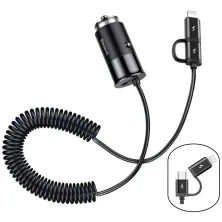 Автомобильное зарядное устройство Baseus Enjoy Together 2в1 4.8A USB с зарядным кабелем Type-C / Lightning 1.2м Черный