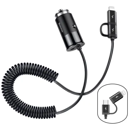 Автомобильное зарядное устройство Baseus Enjoy Together 2в1 4.8A USB с зарядным кабелем Type-C / Lightning 1.2м Черный