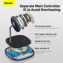 Бездротовий зарядний пристрій Baseus Swan 2in1 Magnetic з функцією MagSafe і Qi 20W та адаптером QC3.0 Чорний