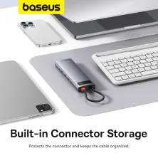 USB-хаб Baseus 11in1 Metal Gleam 11-Port Type-C HUB Adapter Type-C to USB3.0*3, USB2.0*1,Type-C(PD)*1, 4KHDMI*1, VGA, RJ45, TF, SD Сірий