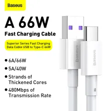 Кабель Baseus Superior Series Fast Charging Data Cable USB to Type-C 66W 11V 6A 1m Белый