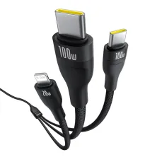 Кабель Baseus Flash Series 3 3-in-1 Fast Charging Data Cable  Type-C to Lightning+Type-C+Type-C 100W 1.5m Чорний