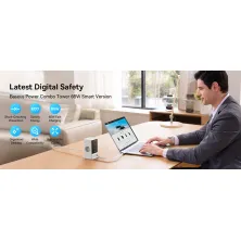 Сетевое зарядное устройство Baseus GaN5 PowerCombo Digital PowerStrip 65W 2AC+USB+Type-C + кабель Baseus Type-C to Type-C 100W 20V/5A 1м Белый