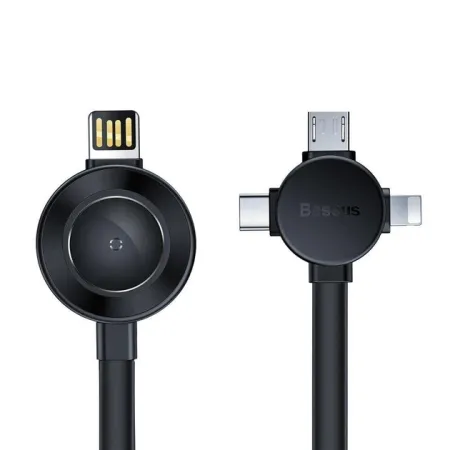 Кабель Baseus Star Ring Series 4-in-1 Wireless Charging Cable USB to Lightning+Type-C+MicroUSB+iWatch 3А 0.18m Чорний