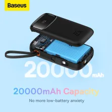 УМБ Baseus Qpow2 Dual-Cable 20000mAh 22.5W 2.4A з технологією QC3.0+PD3.0 та iP 20W+Type-C 22.5W кабелем Чорний