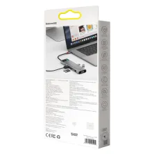 USB-хаб Baseus 11in1 Metal Gleam 11-Port Type-C HUB Adapter Type-C to USB3.0*3, Type-C(PD)*1, 4KHDMI*2, VGA, RJ45, AUX, TF, SD Сірий