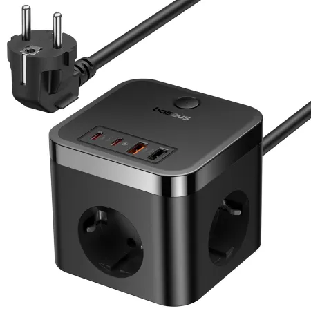 Мережевий зарядний пристрій Baseus PowerCombo Cube PowerStrip 30W 3AC+2USB+2Type-C 3A Чорний