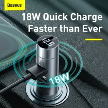 FM-трансмиттер Baseus Energy Column 2в1 MP3 Car QC3.0 18W Charger Bluetooth 5.0 2USB 3A Серебристый
