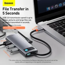 USB-хаб Baseus 5in1 Metal Gleam 5-Port Type-C HUB Adapter Type-C to USB3.0*3, Type-C*1, 4KHDMI Сірий