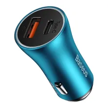 Автомобільний зарядний пристрій Baseus Golden Contactor Max Dual Fast Charger Car Charger 60W USB+Type-C Блакитний
