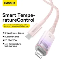 Кабель Baseus Explorer Series with Smart Temperature Control Fast Charging Data Cable Type-C to Lightning PD 20W 1m Рожевий