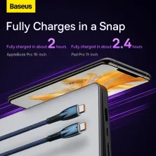 Кабель Baseus Glimmer Series Fast Charging Data Cable Type-C to Type-C 100W 20V 5A 2m Синій
